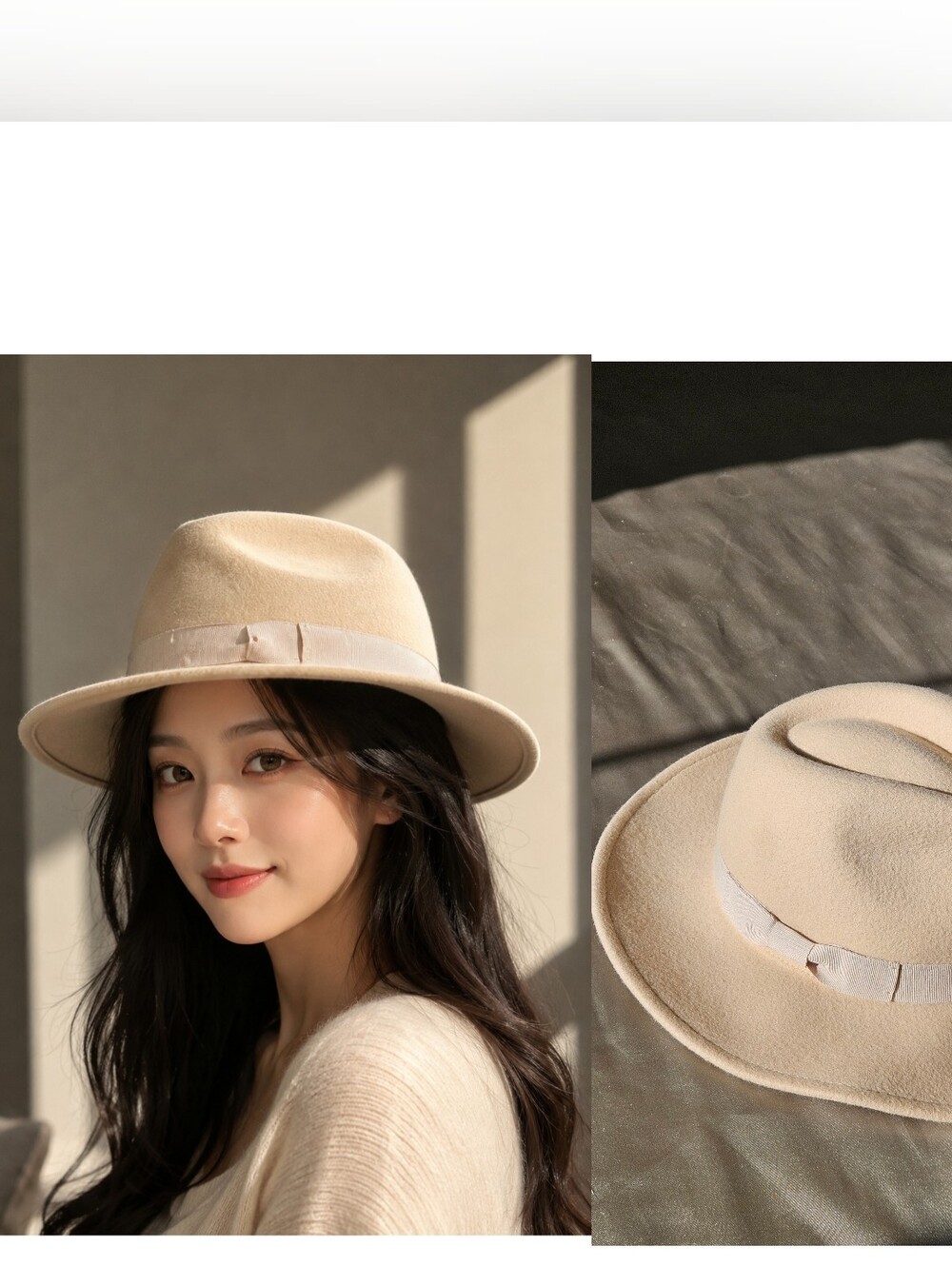 J. Crew Cream Felt Fedora with Ribbon Band 100%Wool Panama Cap